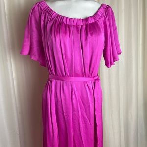 Trina Turk | Hot Pink Barbie Off-Shoulder Chiffon Dress